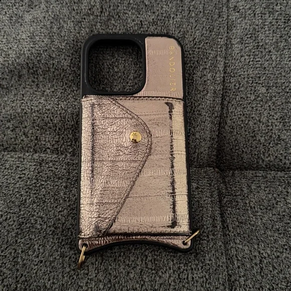 Bandolier Gold & Black iPhone 14 Pro Wallet Case with Gold Hardware Accents - Picture 4 of 6